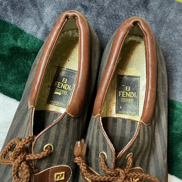 Fendi Brown and Gray Striped Boat Shoes - Picture 4 of 11